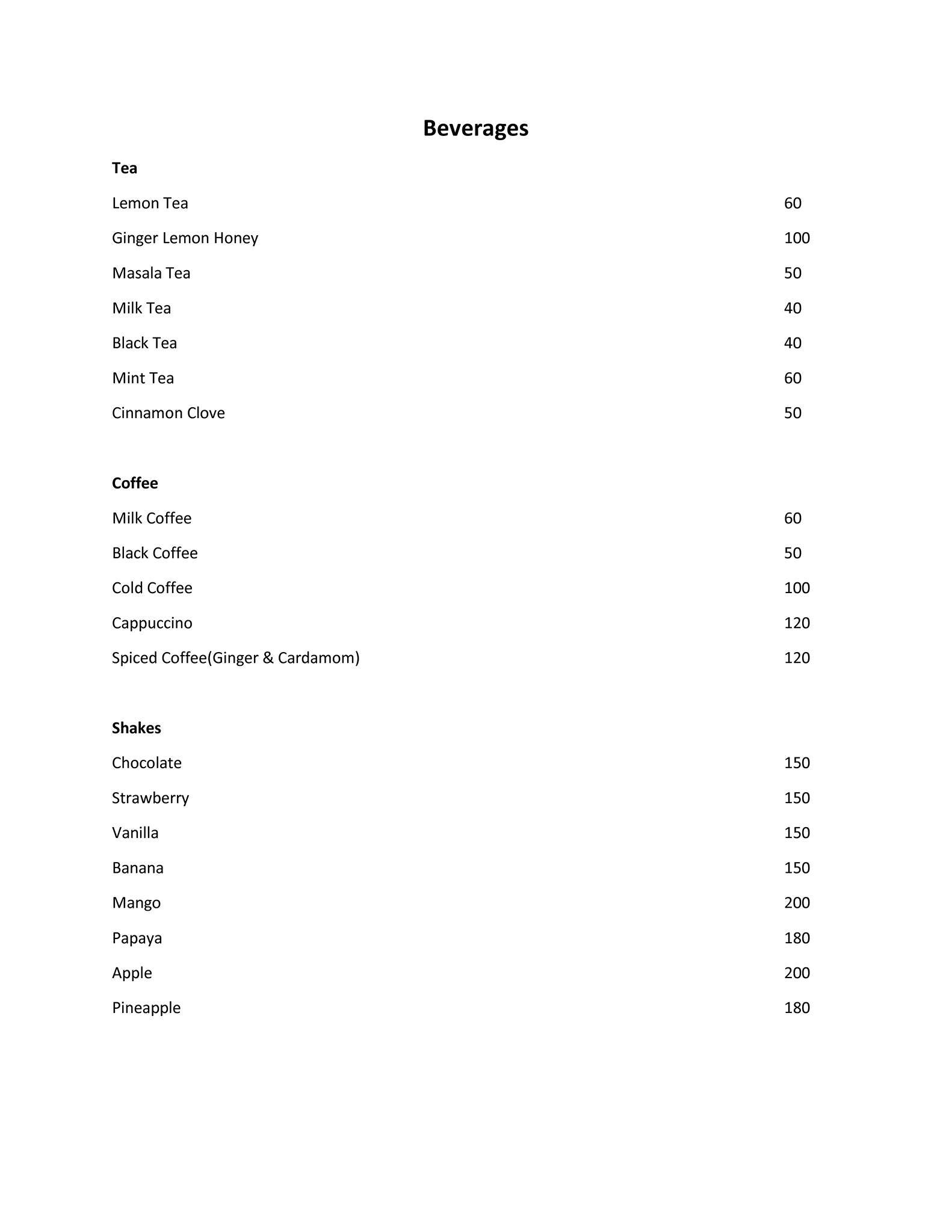 Cafe Live menu