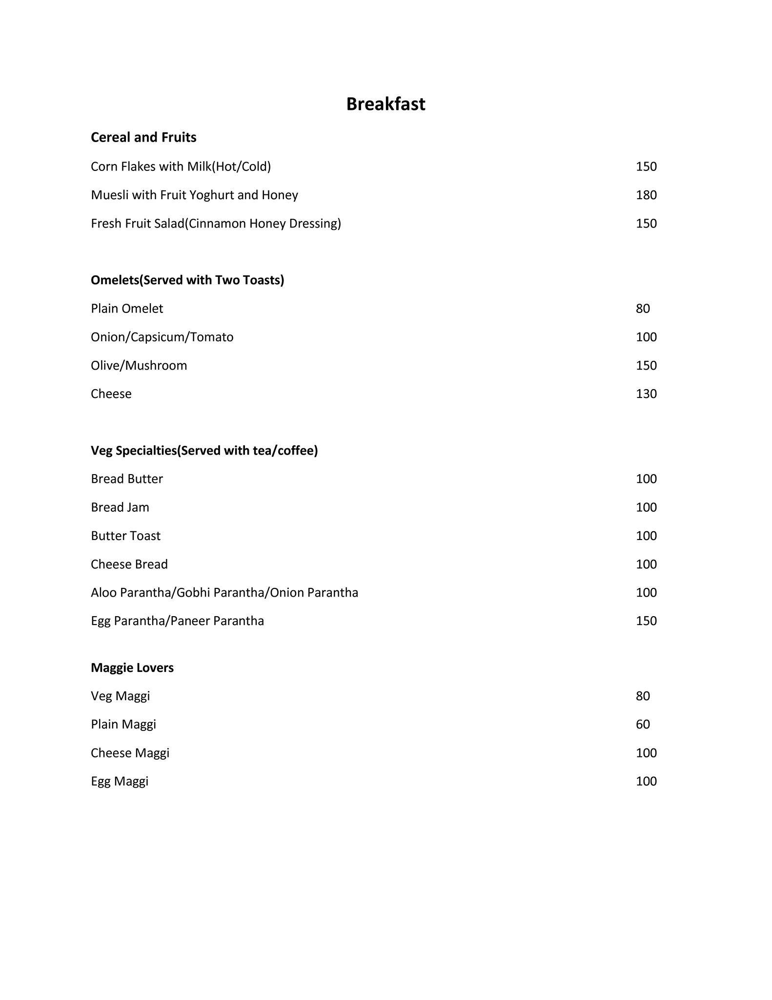 Cafe Live menu