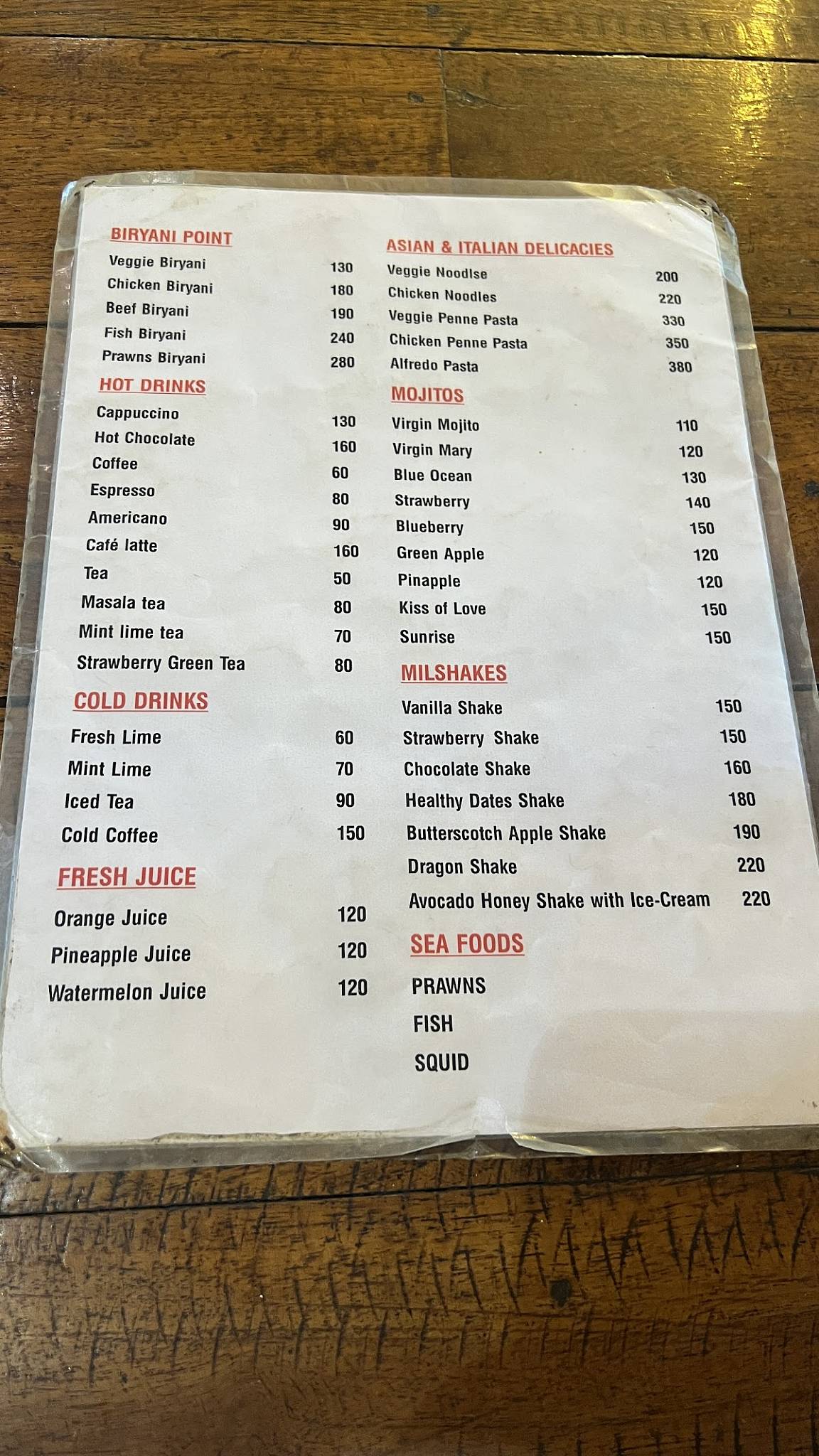 Los angeles Café Fort Kochi menu