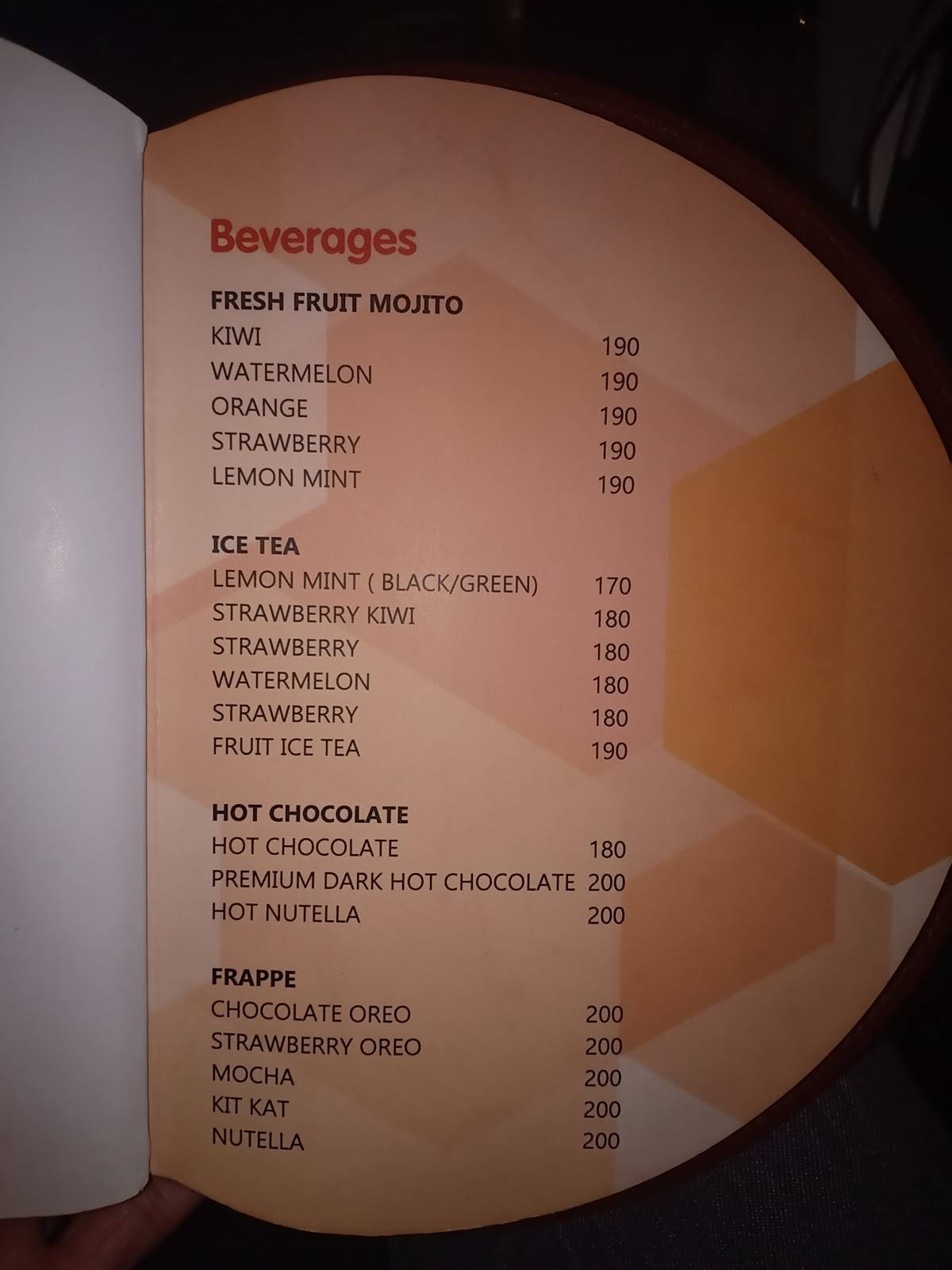 Menu at MUSE, Ahmedabad