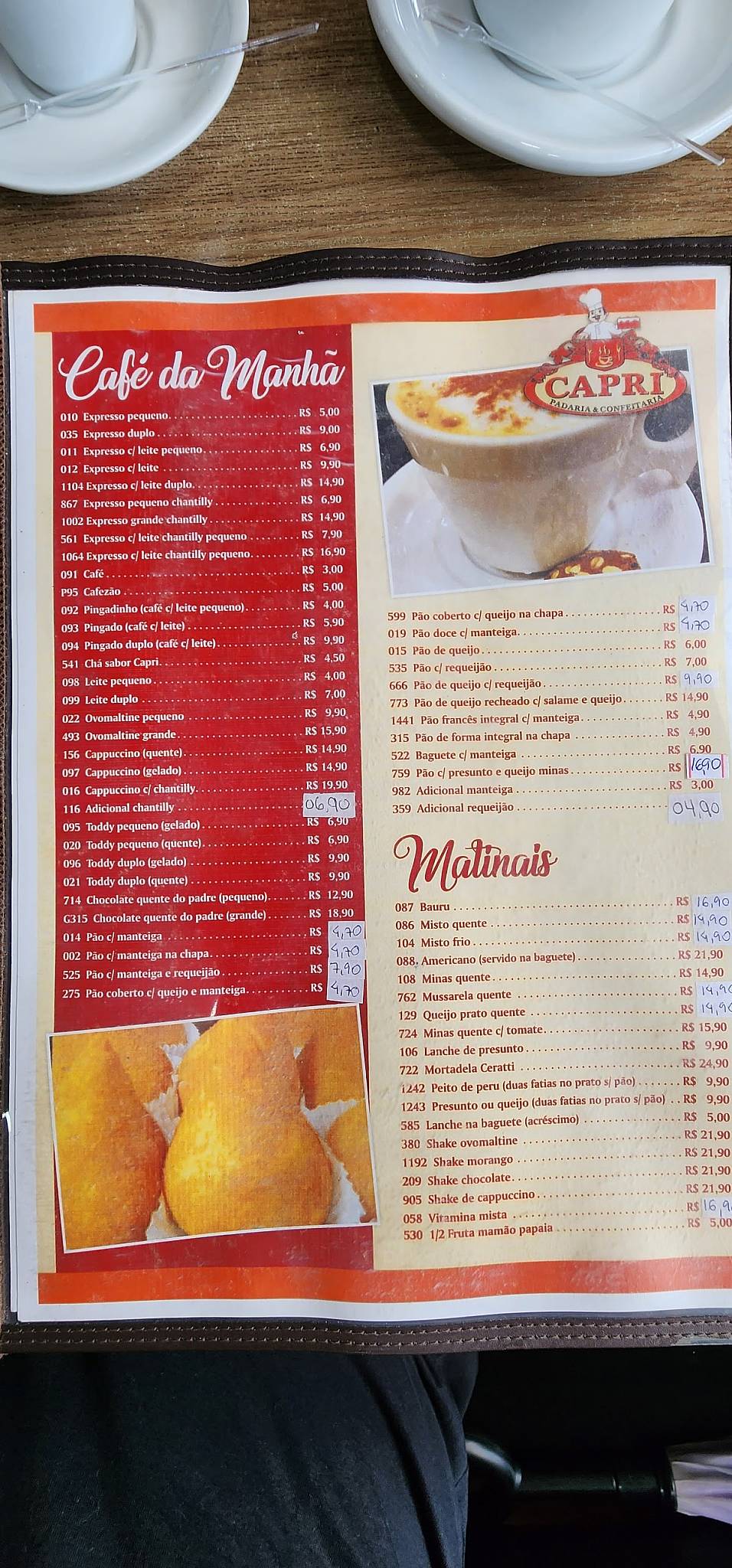 Padaria Capri cardápio