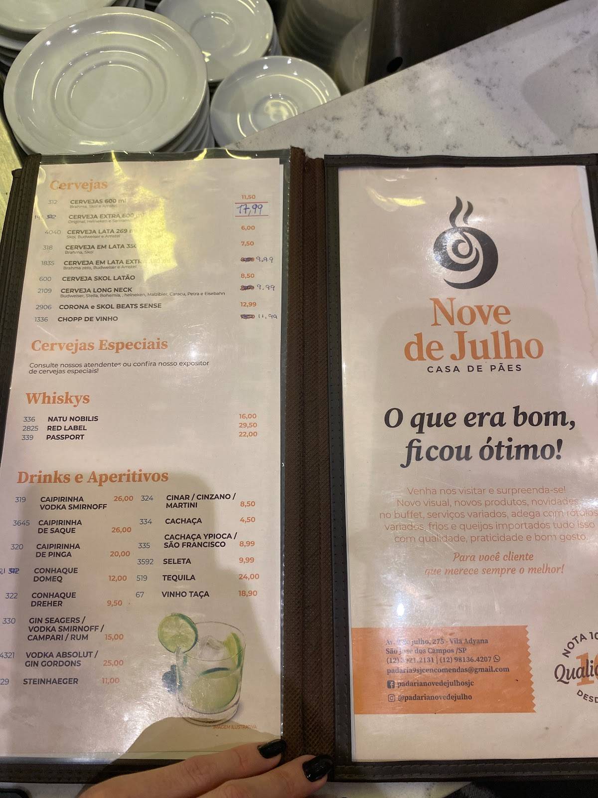 Padaria Nove de Julho cardápio