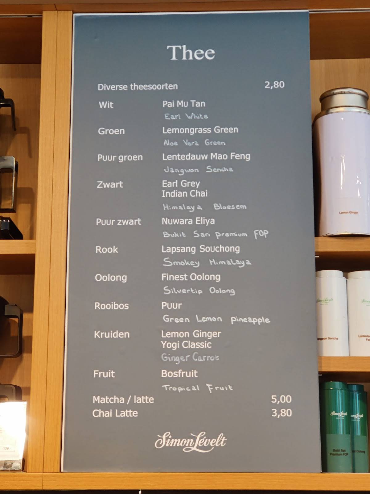 Menu de Simon Lévelt Café