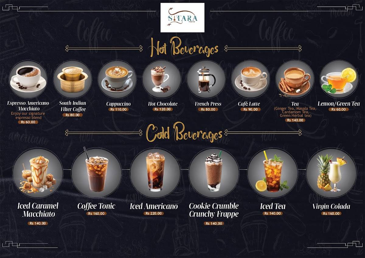 Sitara Rooftop Cafe menu