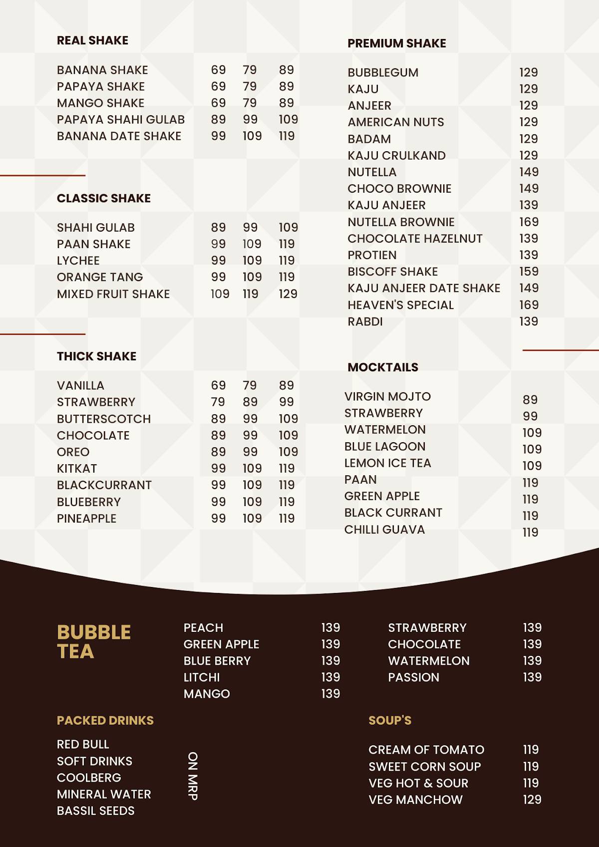 THE HEAVENS SHAKES menu