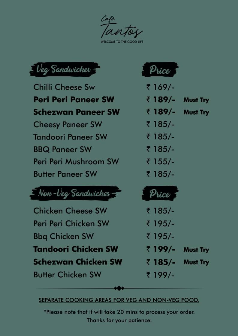 Café Tantos menu