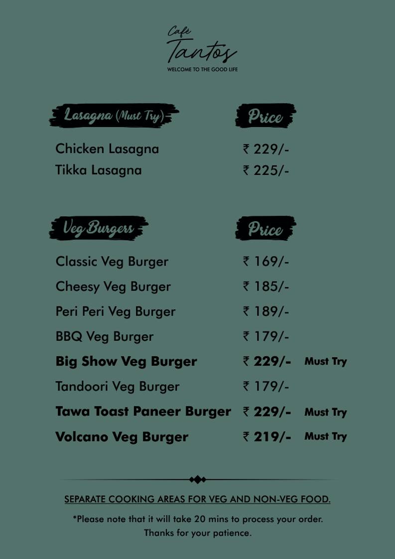 Café Tantos menu