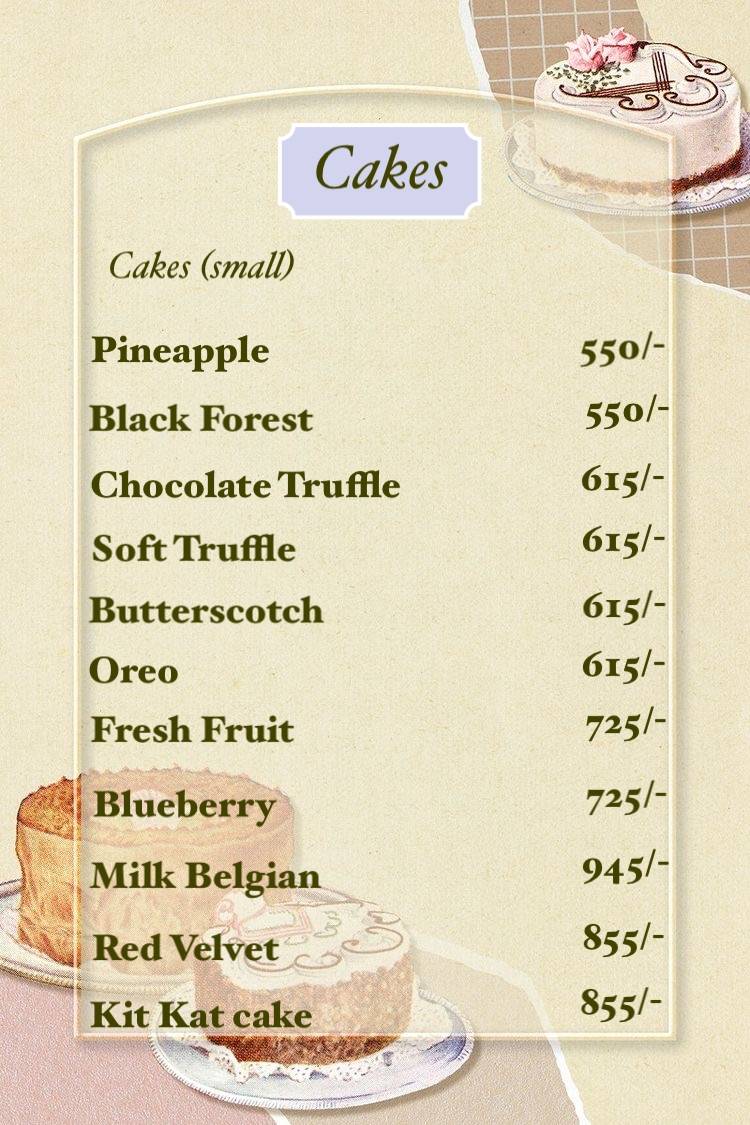 The Sweet Jar, Bakery & Cafe menu