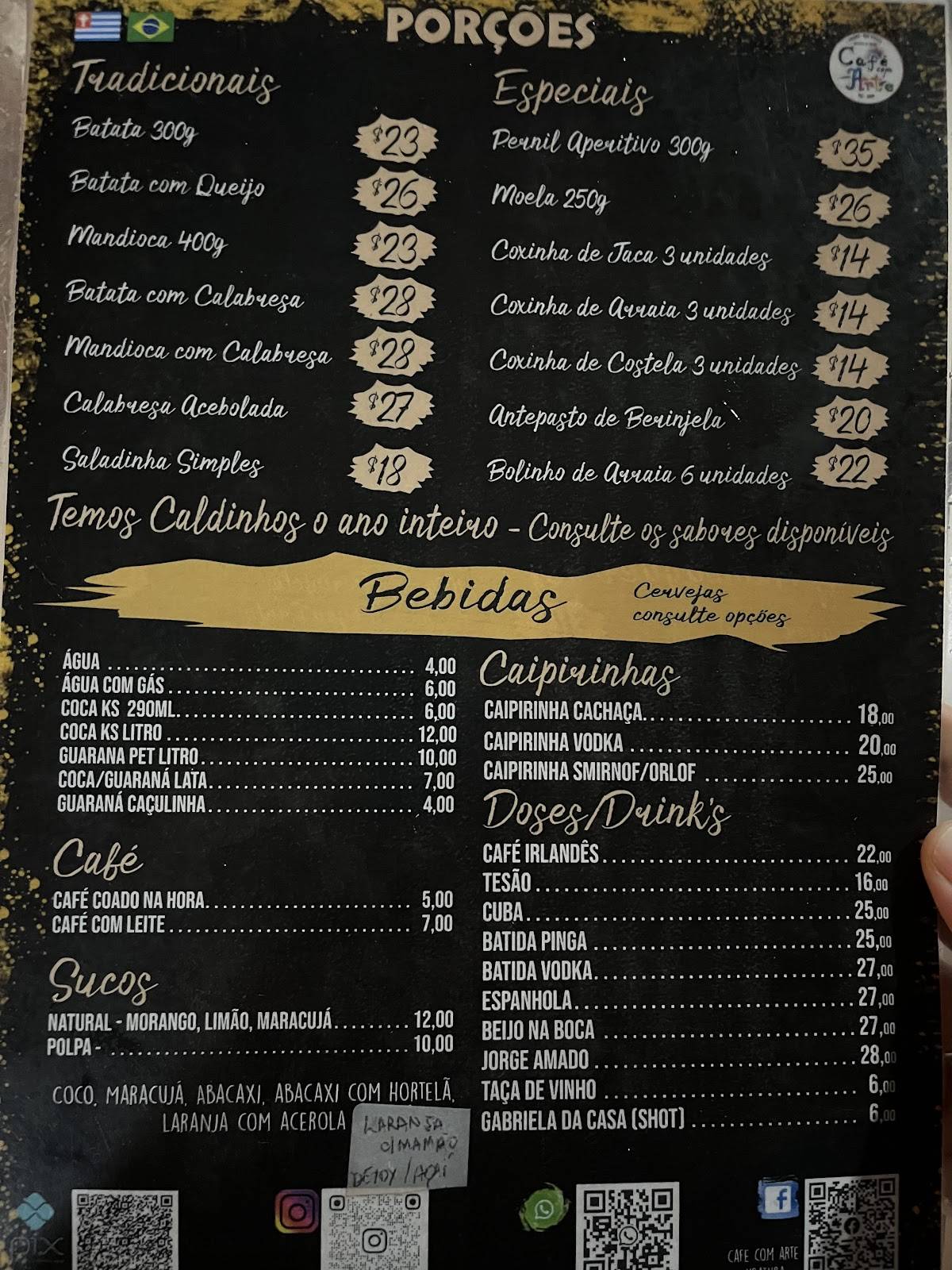 Café com Arte cardápio