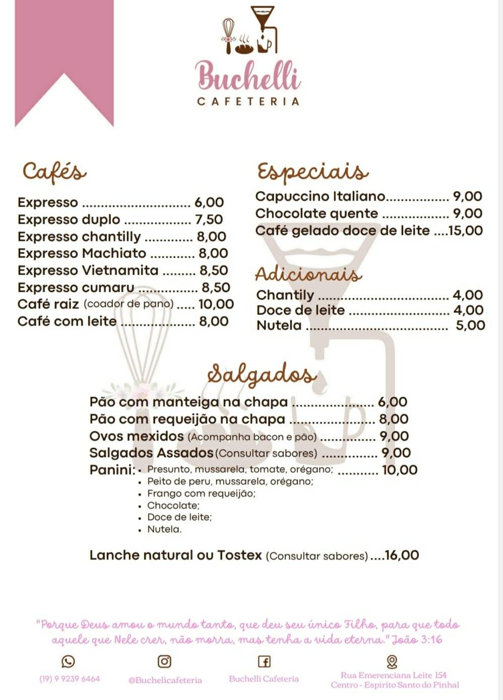 Cafeteria Buchelli - Delícias Artesanais em Espírito Santo do Pinhal cardápio