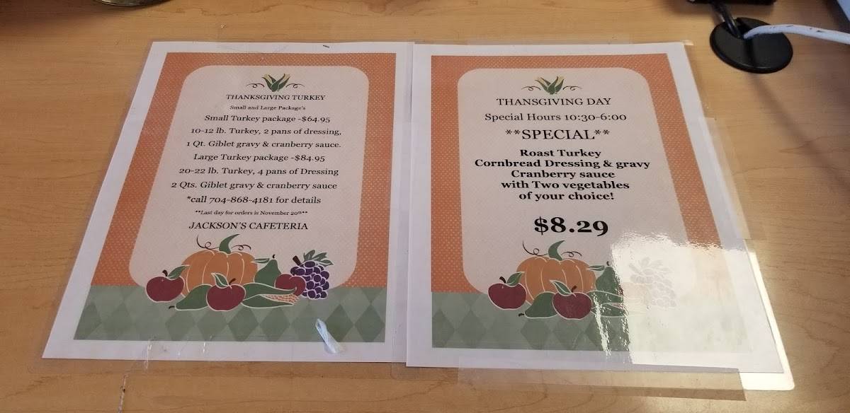 Menu at Jackson's Cafeteria, Gastonia, E Franklin Blvd