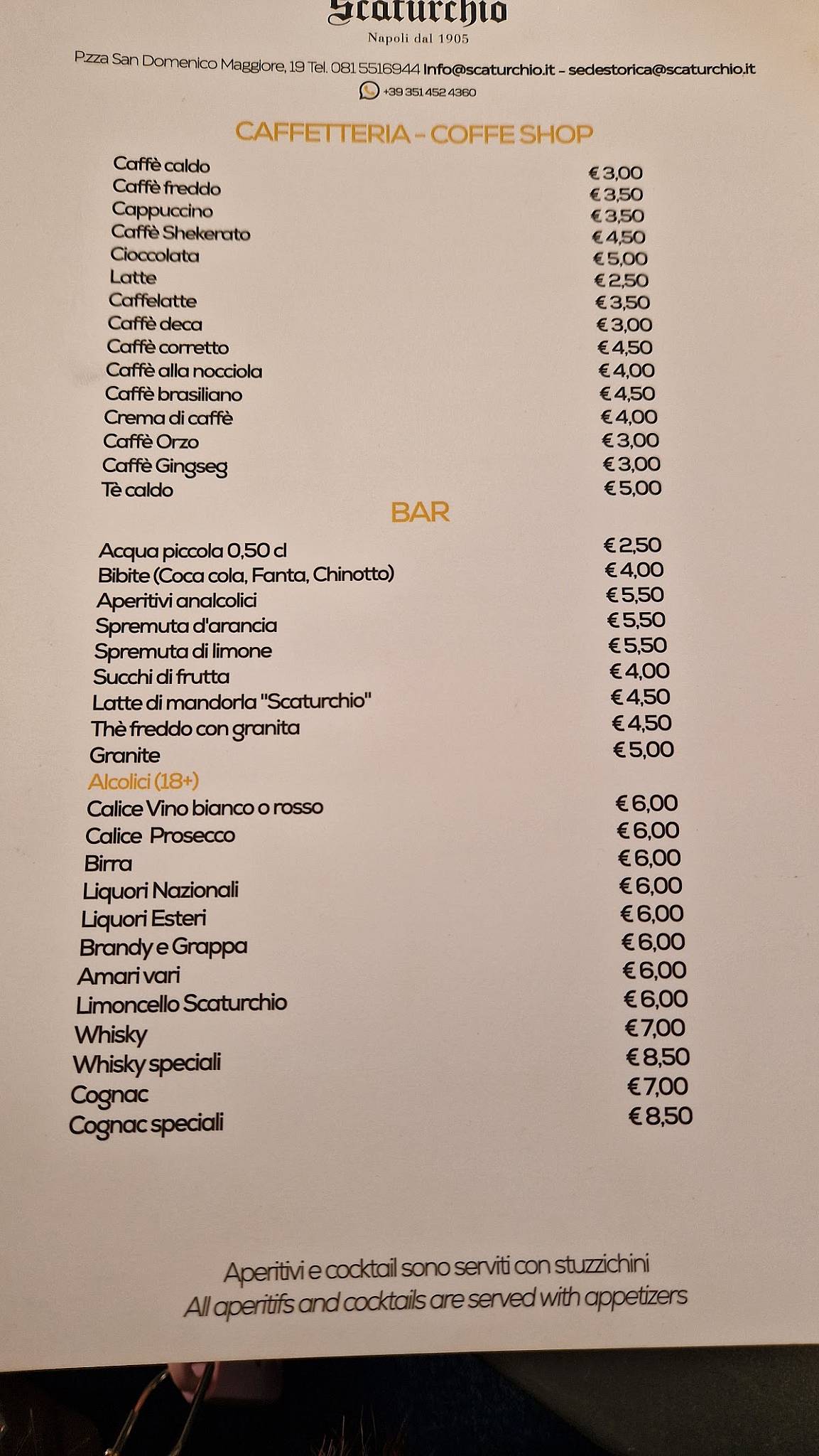 Menu di Pasticceria Giovanni Scaturchio 