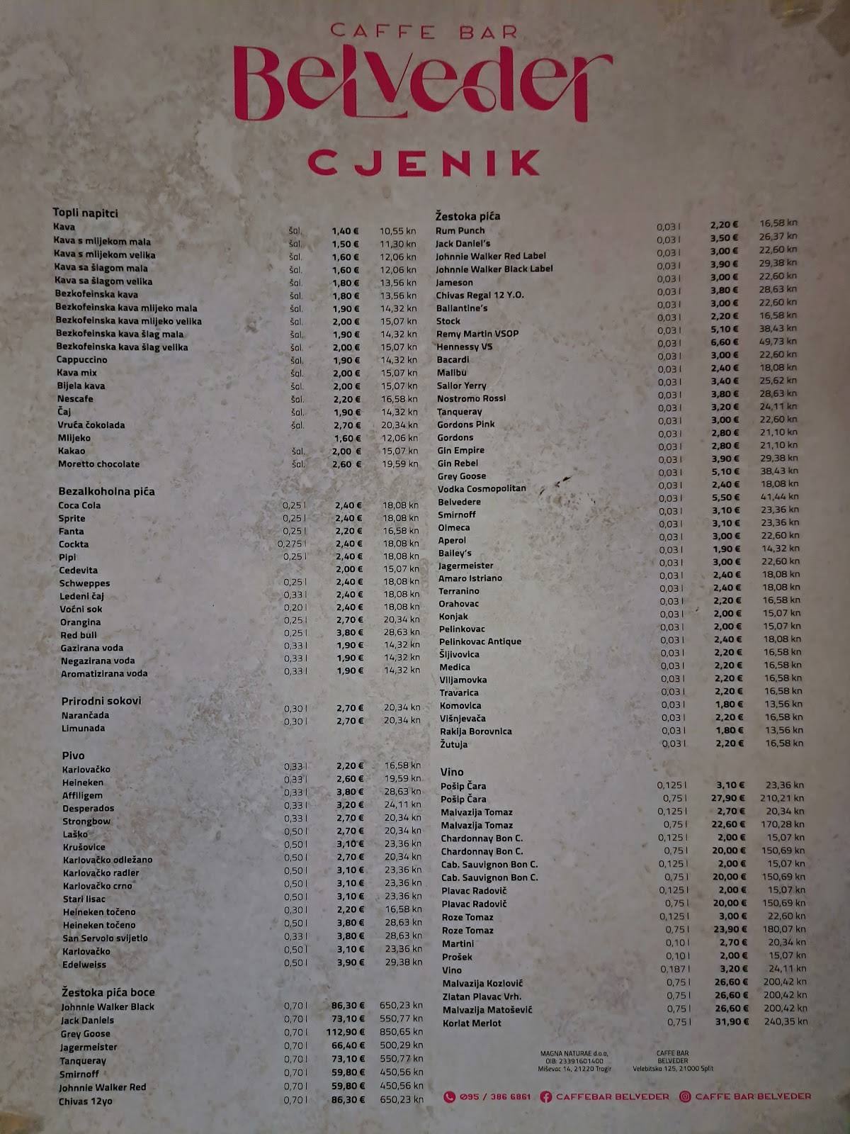 Menu di Caffe Bar Belveder 