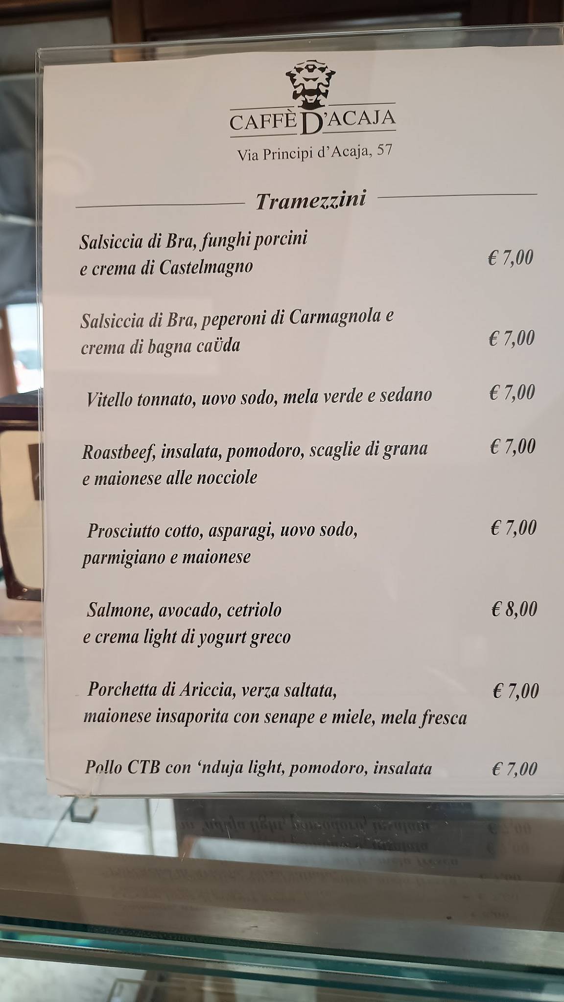 Menu di Caffè D' Acaja 