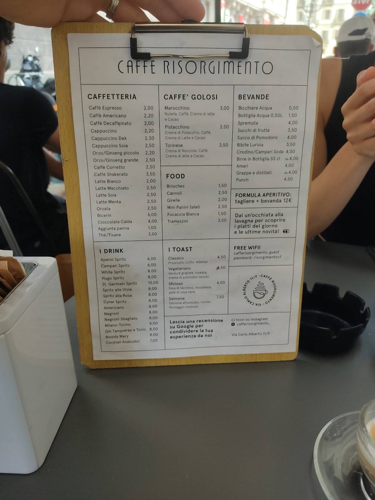 Menu di Caffè Risorgimento 