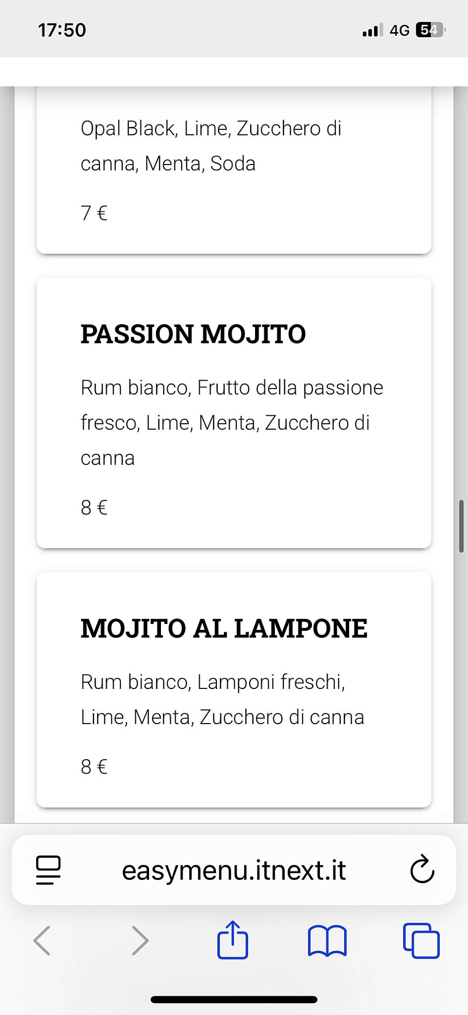 Menu di Caffé dei Poeti 
