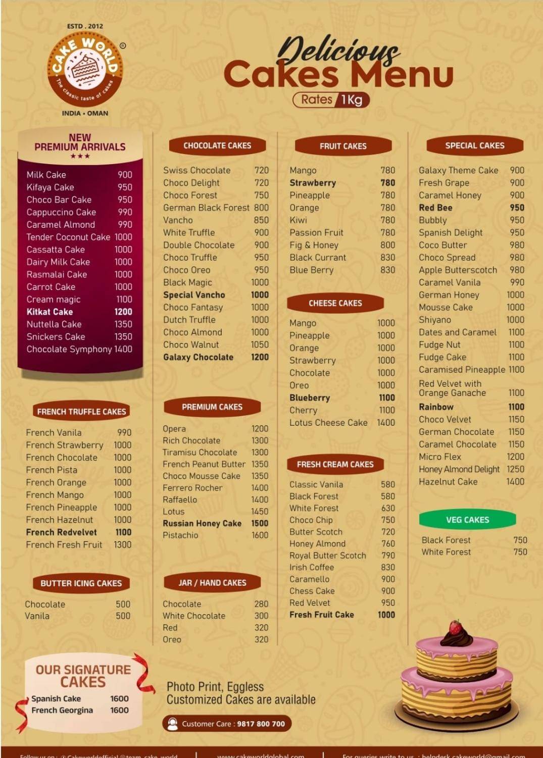 Cake World - The Classic Taste Of Cakes menu