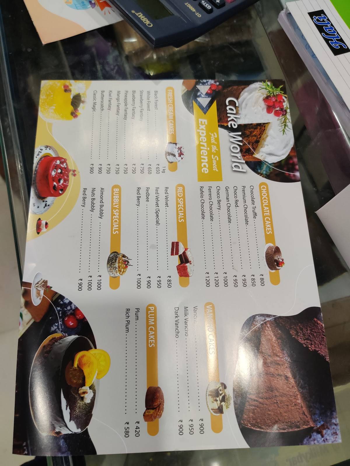 Cake world menu