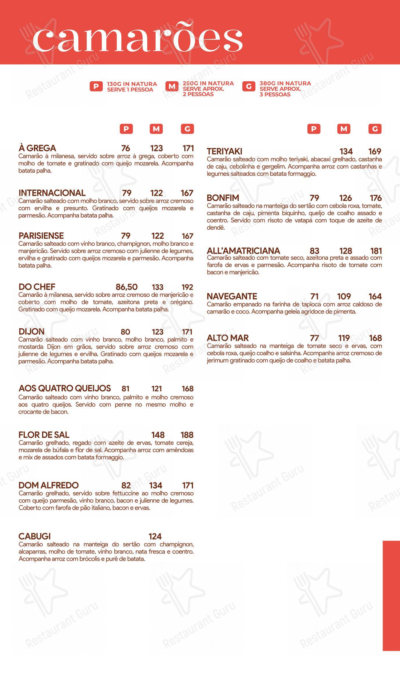 Основное меню para Camarões Potiguar restaurante