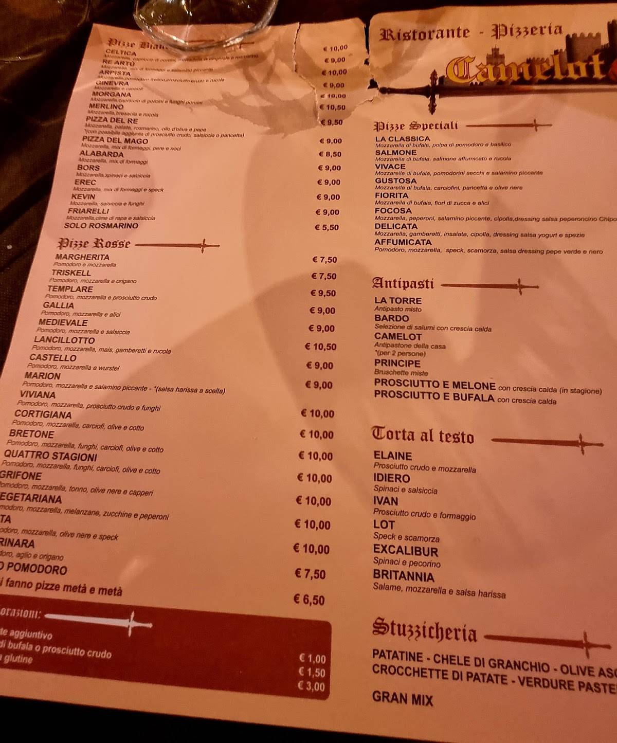 Menu di Camelot Ristorante-Pizzeria 
