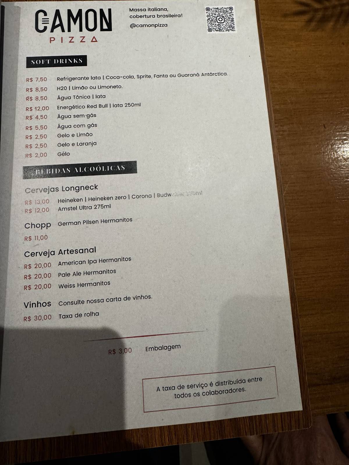 Camon Pizza cardápio