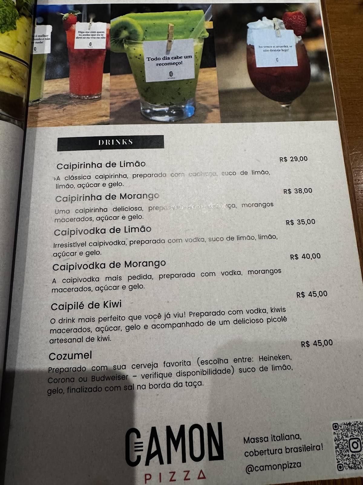 Camon Pizza cardápio