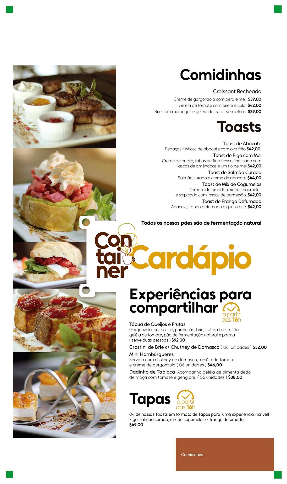 Café Container cardápio