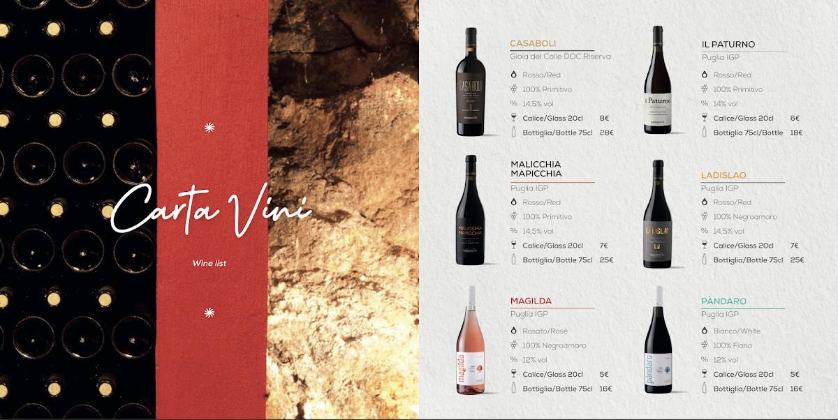 Menu di Cantine Barsento Vini e Bocconi di Puglia 
