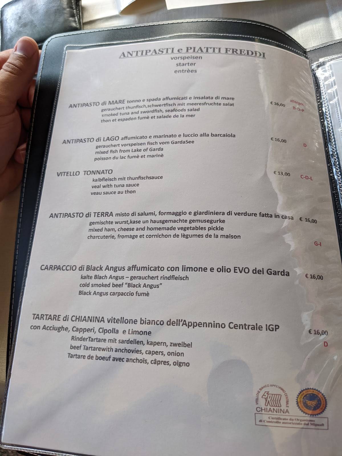 Menu di Cantinone 