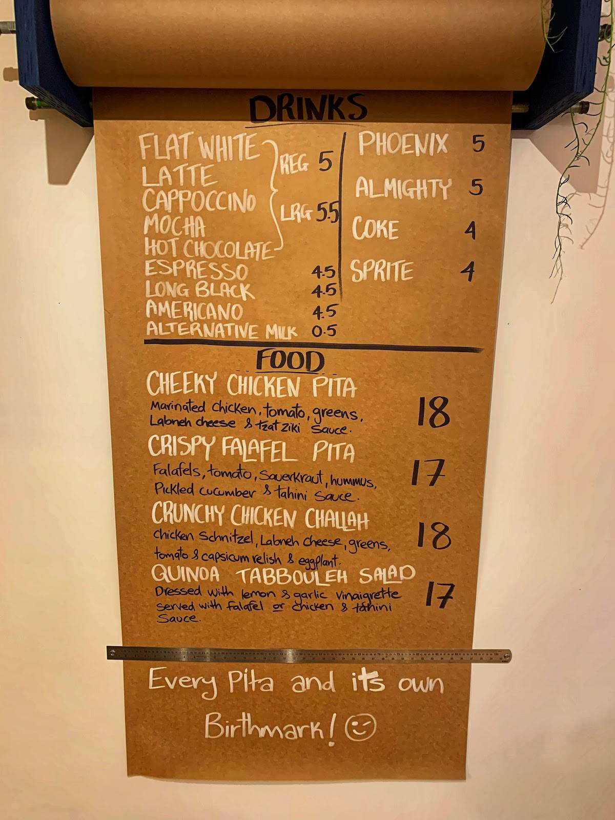 Menu at Carmel Israeli Street Food restaurant, Auckland