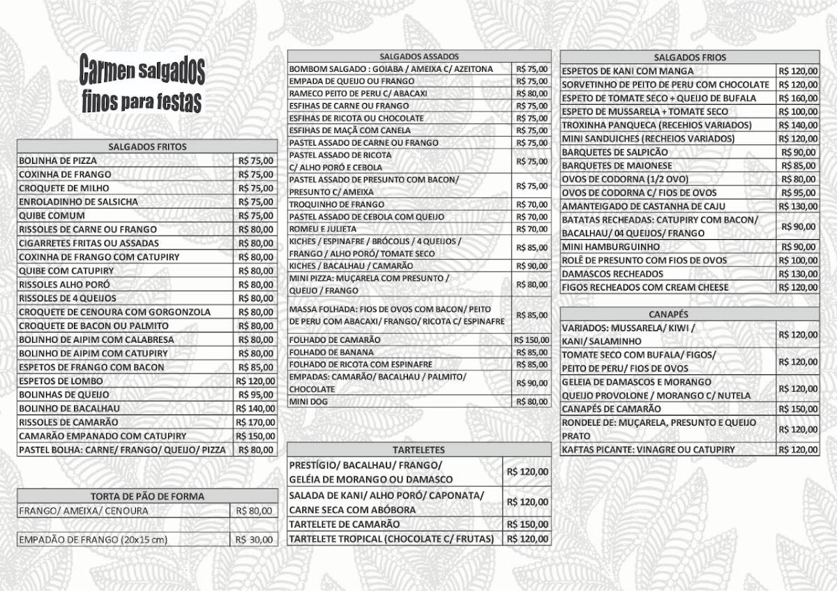 Carmen Salgados Finos para Festas cardápio