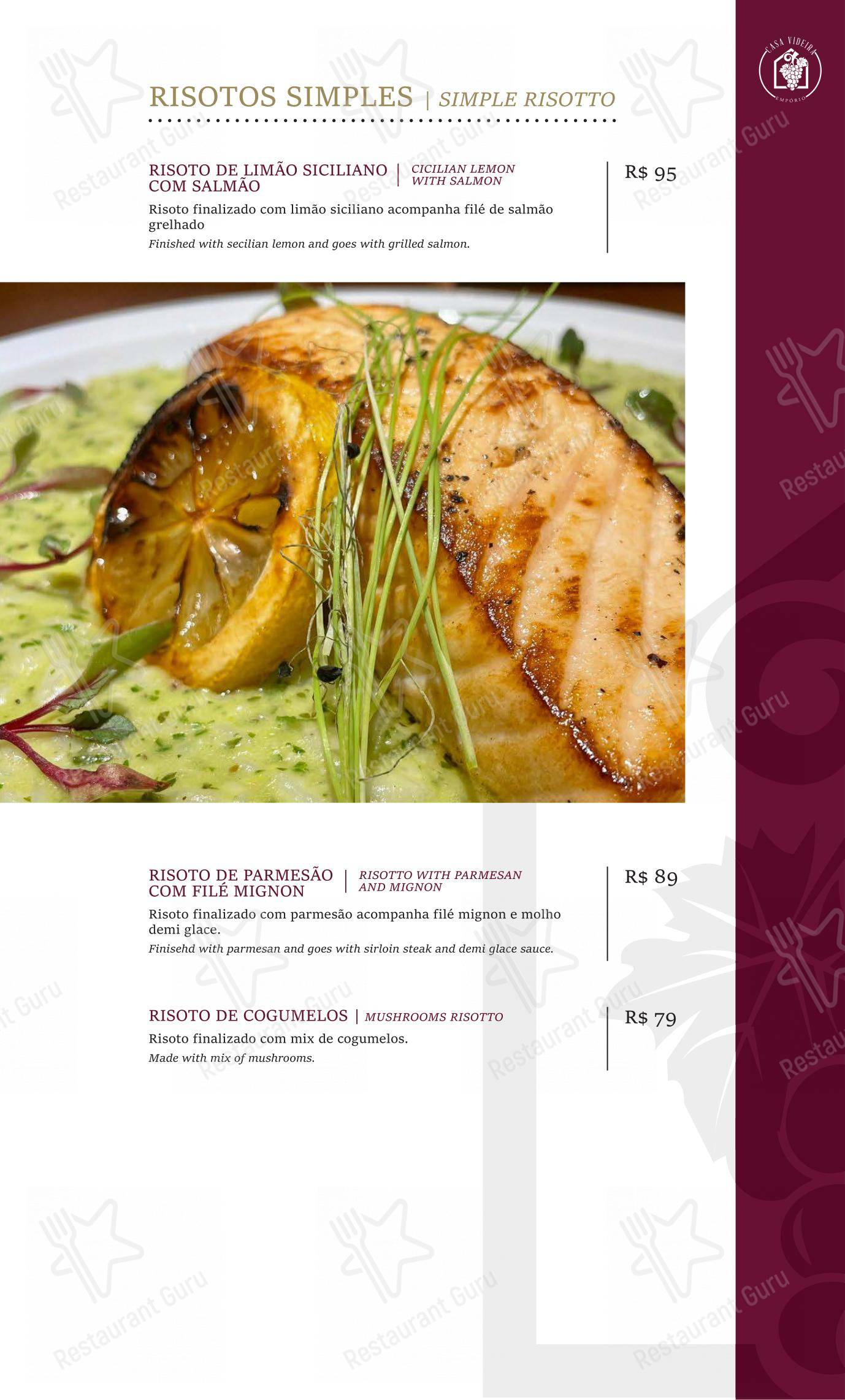 Casa Videira Restaurante e Café - Menu