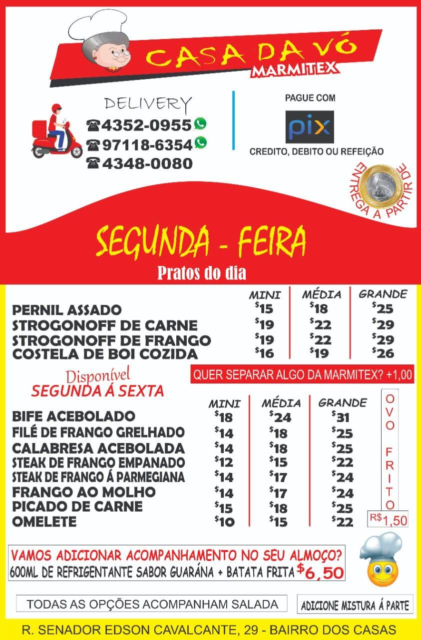Casa Da Vó Marmitex cardápio