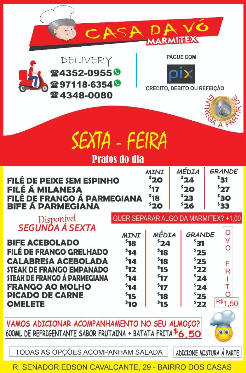 Casa Da Vó Marmitex cardápio