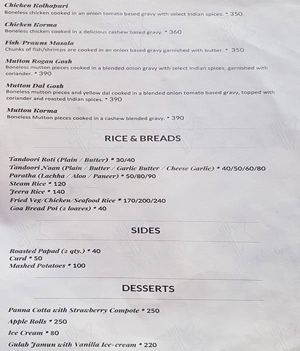Cashew Tree menu