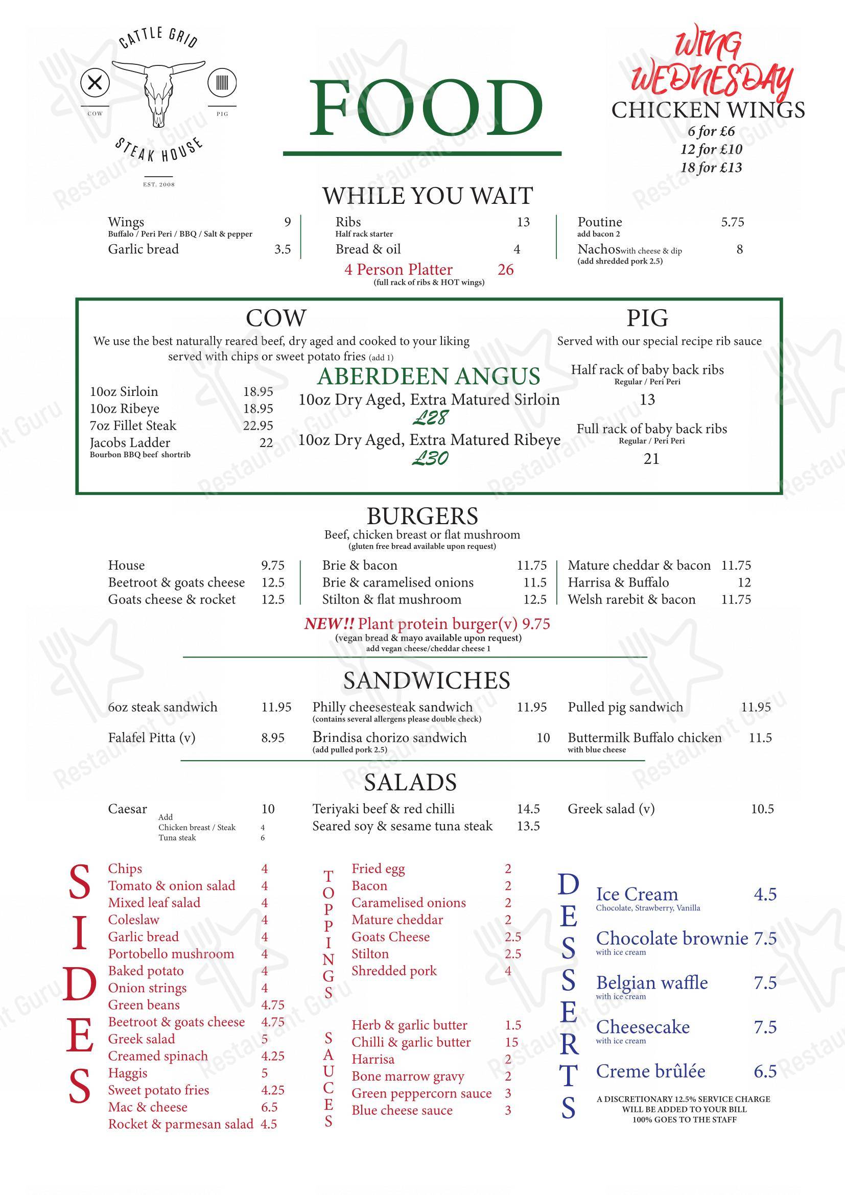 Menu At Cattle Grid Steakhouse Windsor