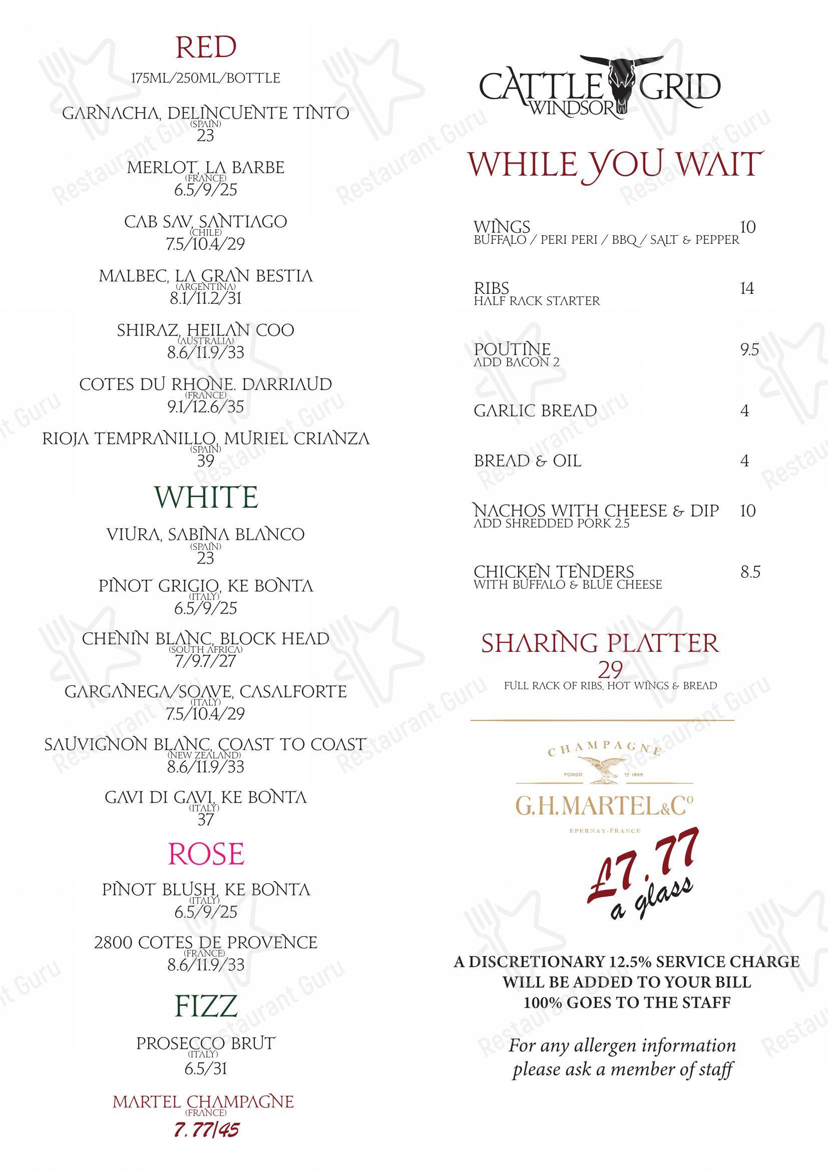 Menu At Cattle Grid Steakhouse Windsor