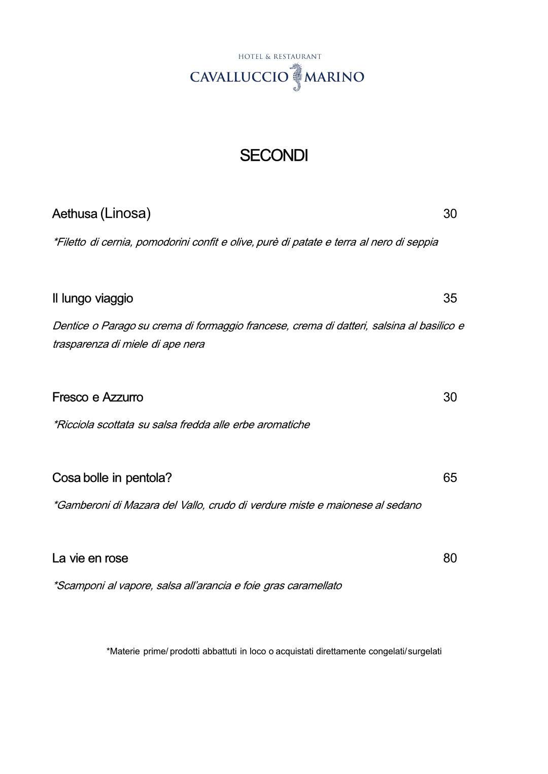 Menu di Cavalluccio Marino Hotel & Ristorante Lampedusa 