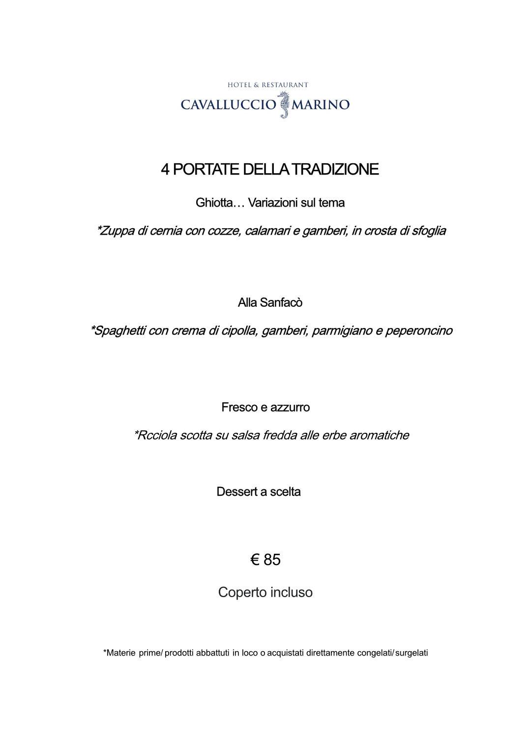 Menu di Cavalluccio Marino Hotel & Ristorante Lampedusa 