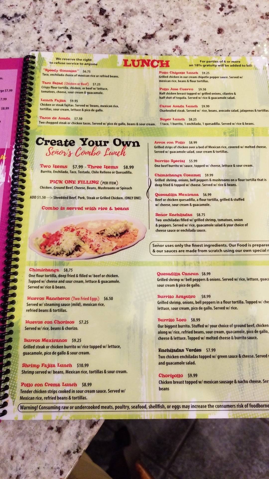 Menu at Cazadores Mexican Restaurant of Indian Harbour Beach, Indian