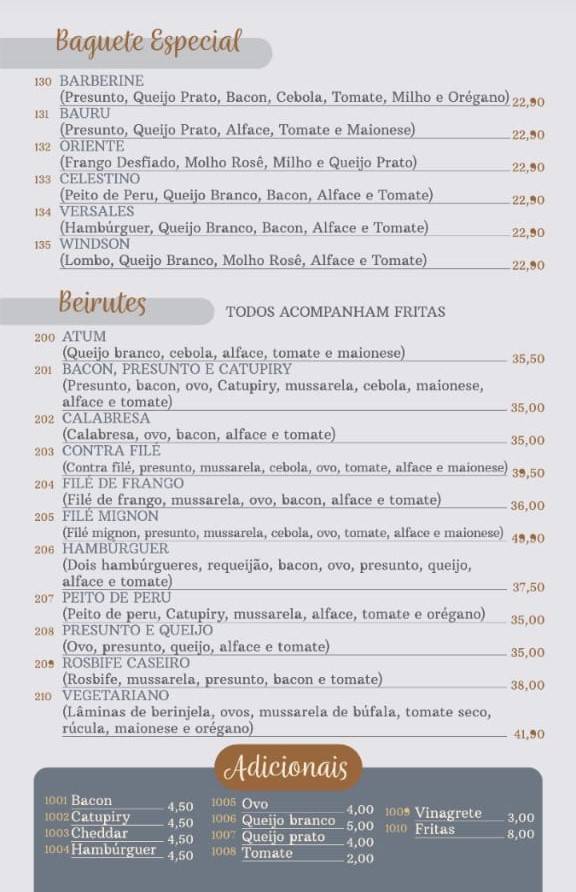 Celestino Padaria cardápio