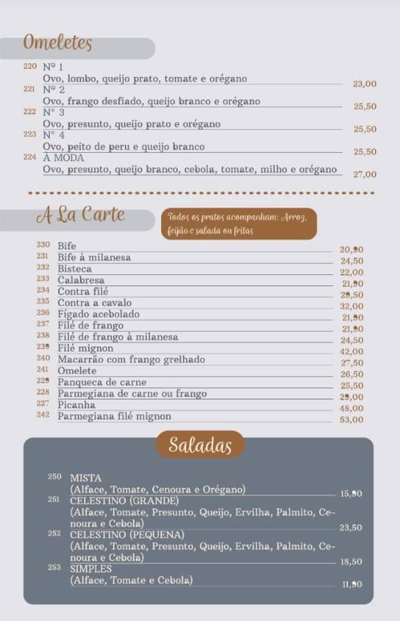 Celestino Padaria cardápio