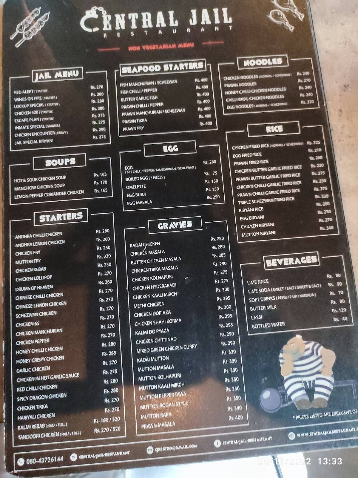 Menu At Central Jail Restaurant Bengaluru Th Main Rd