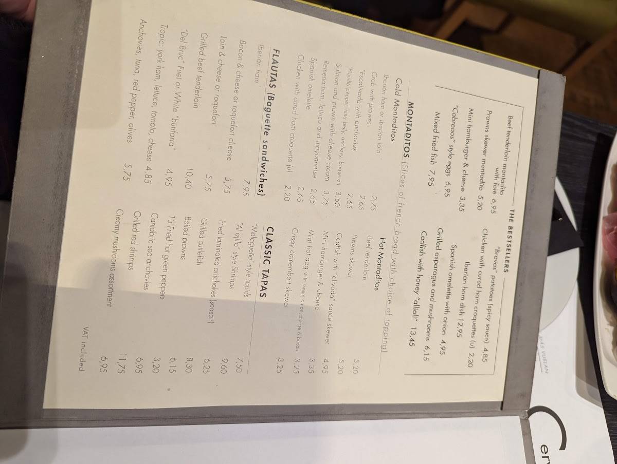 Menu at Cerveceria Catalana restaurant, Barcelona, C/ de Mallorca