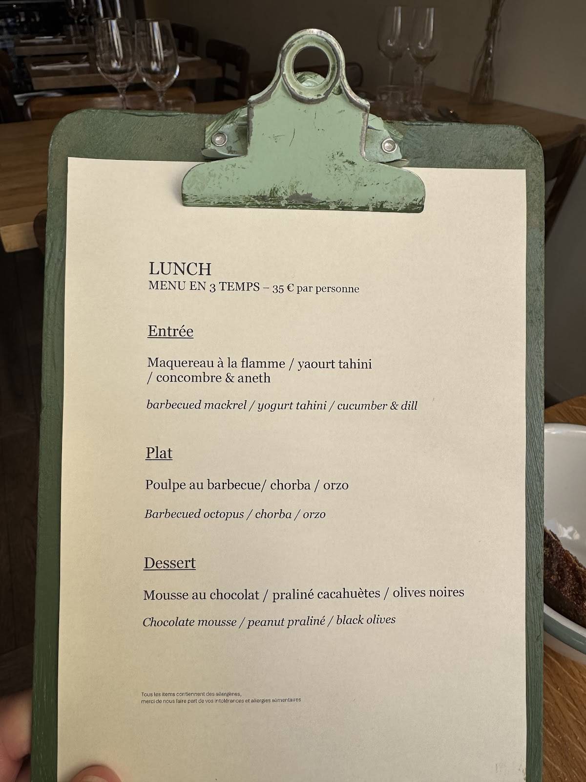 Menu de Chardon