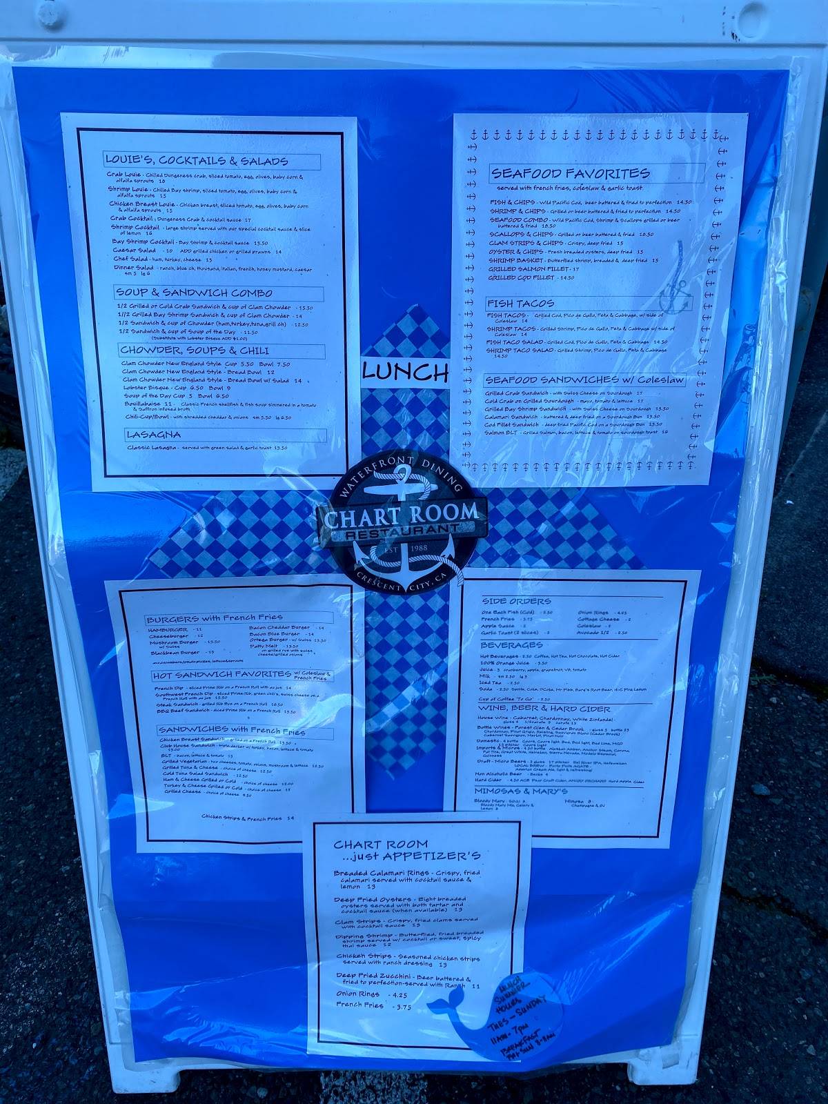 Menu at Chart Room Restaurant, Crescent City