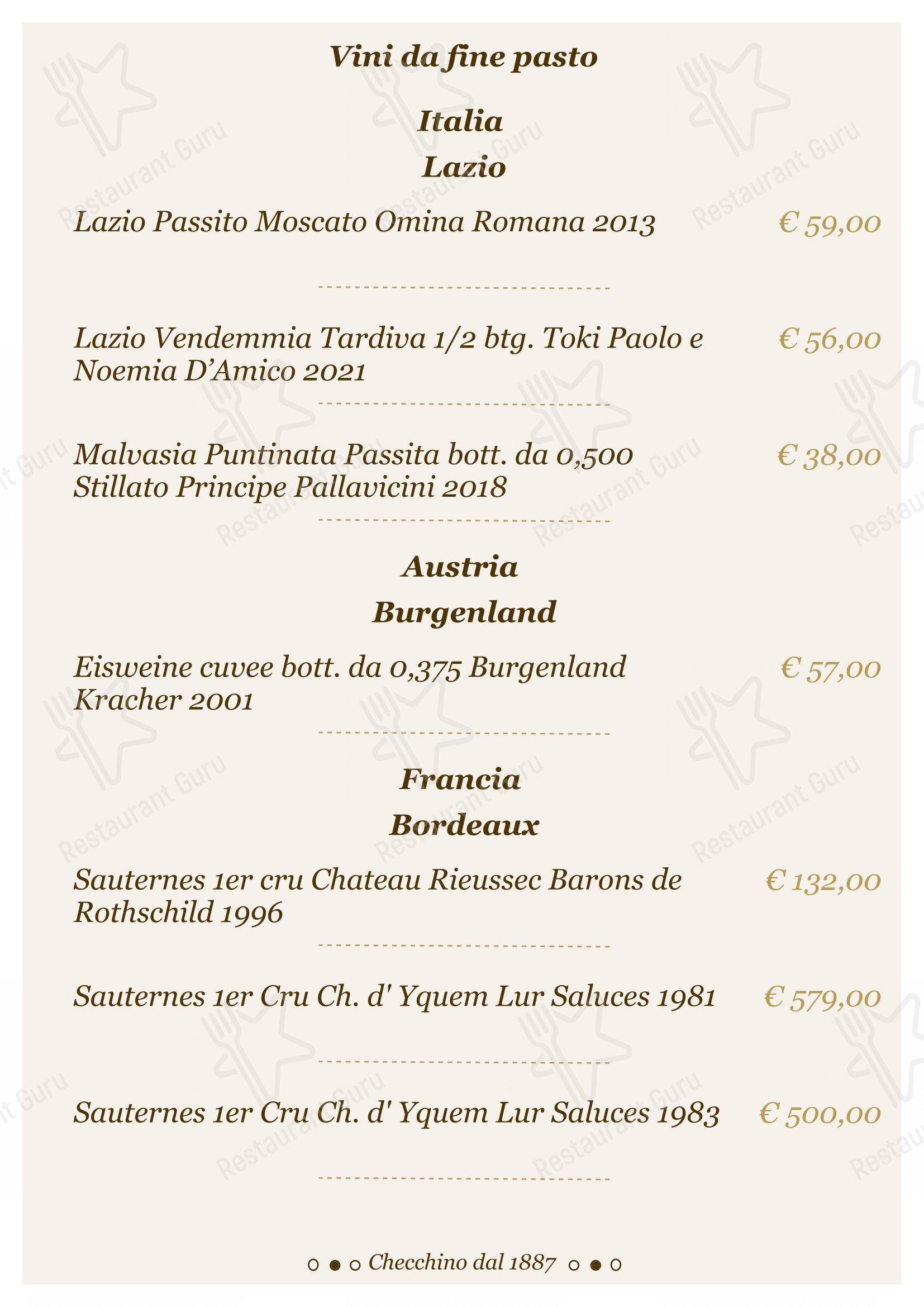 Lunch Menu per Checchino dal 1887 ristorante