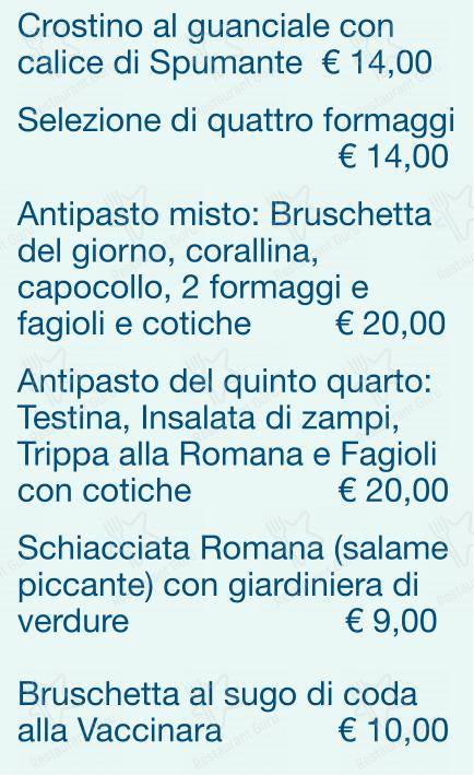 Menu per Checchino dal 1887 ristorante