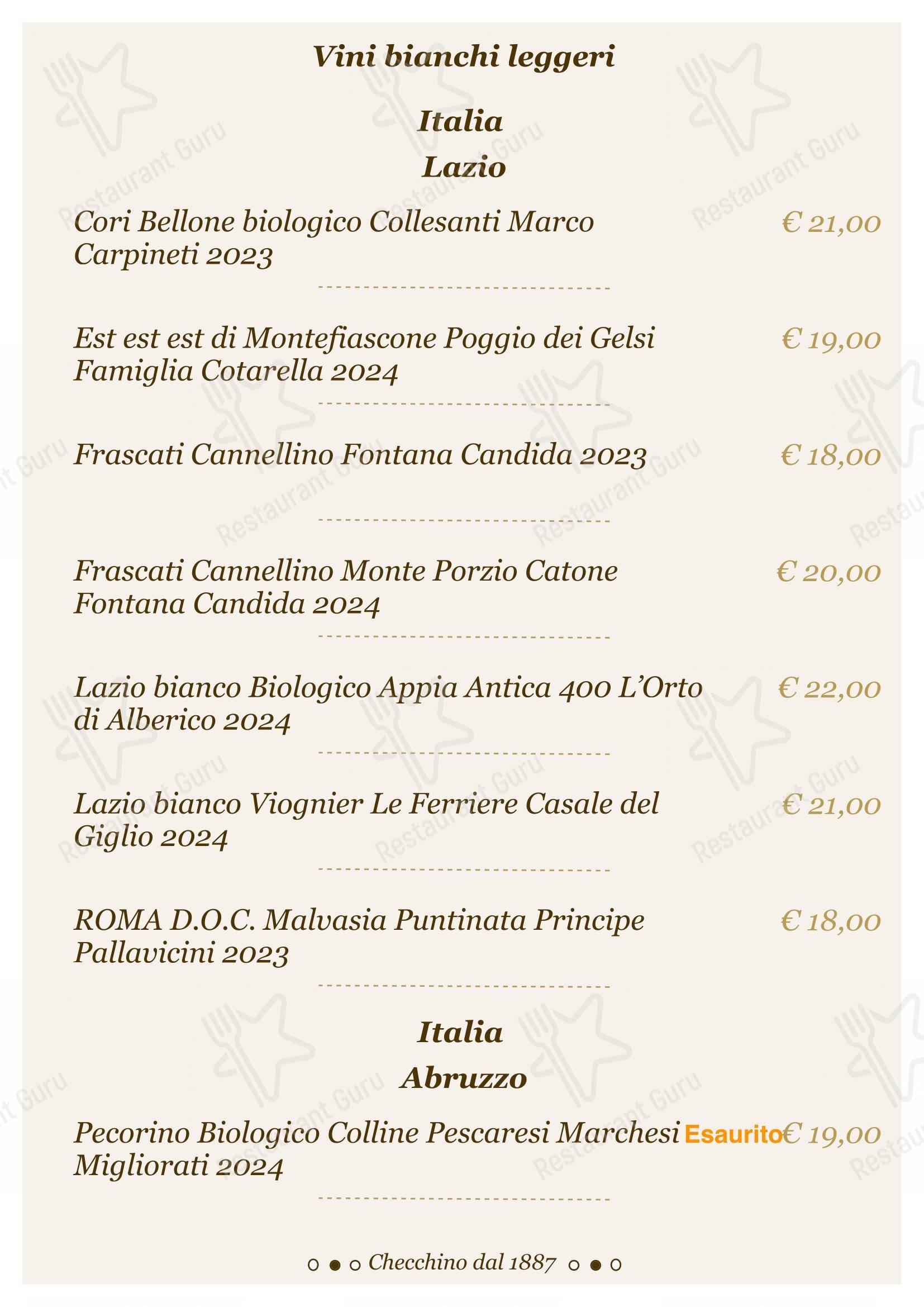 Menu di Checchino dal 1887 - Lunch Menu