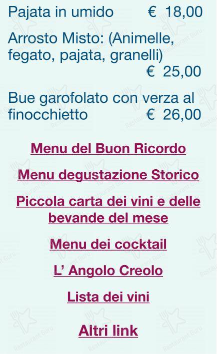 Menu per Checchino dal 1887 ristorante